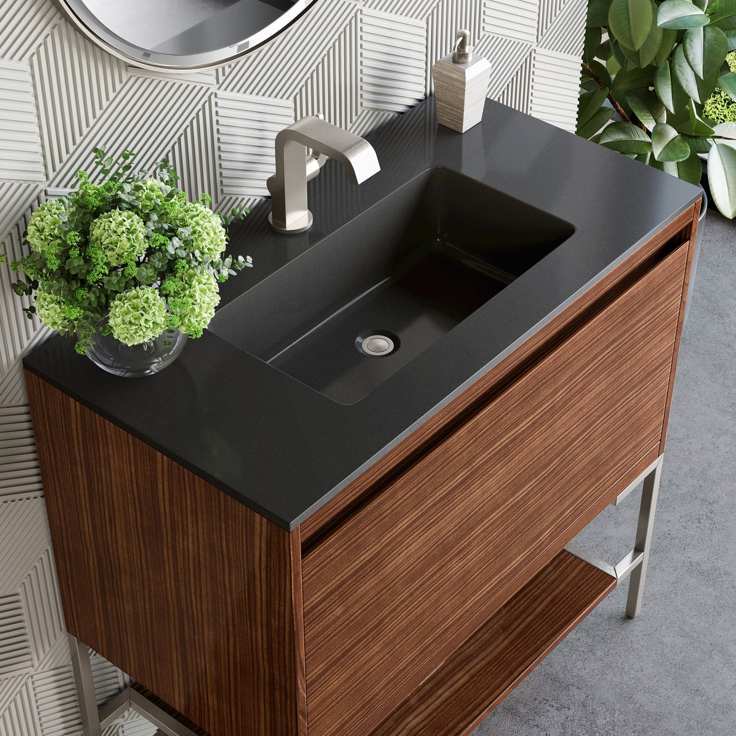 
                  
                    Mantova 35.4" Single Vanity Cabinet, Mid Century Walnut, Brushed Nickel Base Single Bathroom Vanity James Martin Vanities Charcoal Black 
                  
                