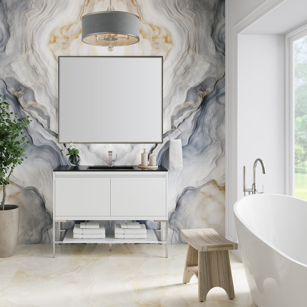 
                  
                    Mantova 47.3" Single Vanity Cabinet, Glossy White, Brushed Nickel Base Single Bathroom Vanity James Martin Vanities 
                  
                