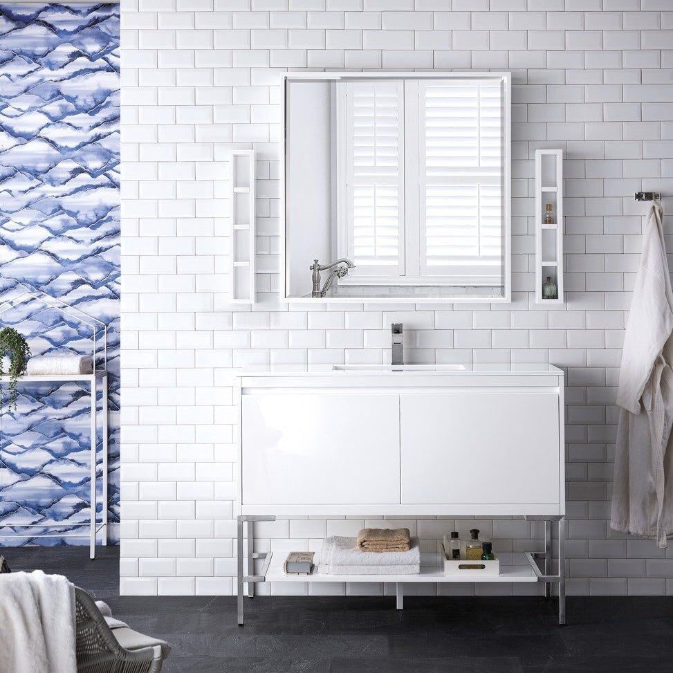 
                  
                    Mantova 47.3" Single Vanity Cabinet, Glossy White, Brushed Nickel Base Single Bathroom Vanity James Martin Vanities 
                  
                