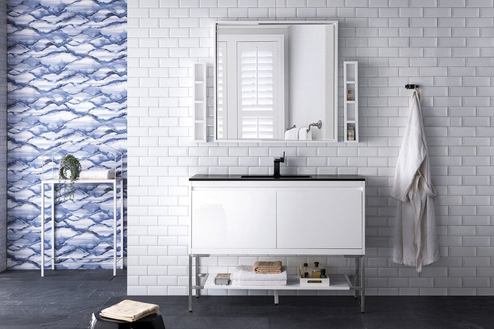 
                  
                    Mantova 47.3" Single Vanity Cabinet, Glossy White, Brushed Nickel Base Single Bathroom Vanity James Martin Vanities Charcoal Black 
                  
                