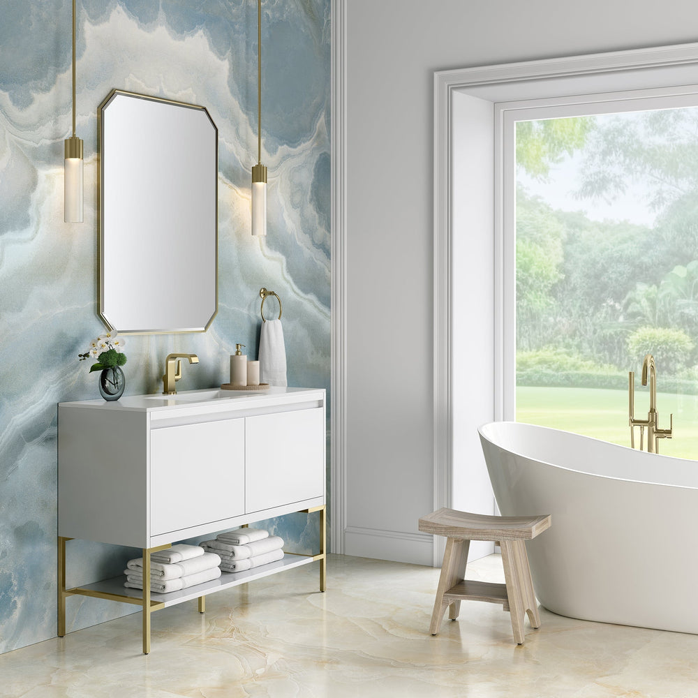 
                  
                    Mantova 47.3" Single Vanity Cabinet, Glossy White, Champagne Brass Base Single Bathroom Vanity James Martin Vanities 
                  
                