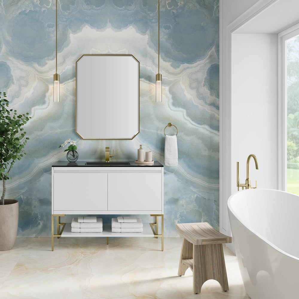 
                  
                    Mantova 47.3" Single Vanity Cabinet, Glossy White, Champagne Brass Base Single Bathroom Vanity James Martin Vanities 
                  
                