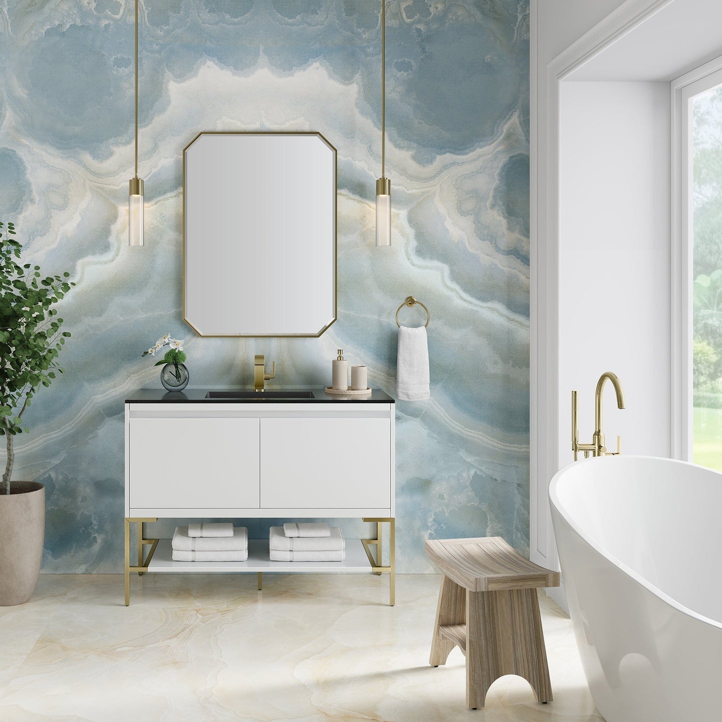 
                  
                    Mantova 47.3" Single Vanity Cabinet, Glossy White, Champagne Brass Base Single Bathroom Vanity James Martin Vanities 
                  
                