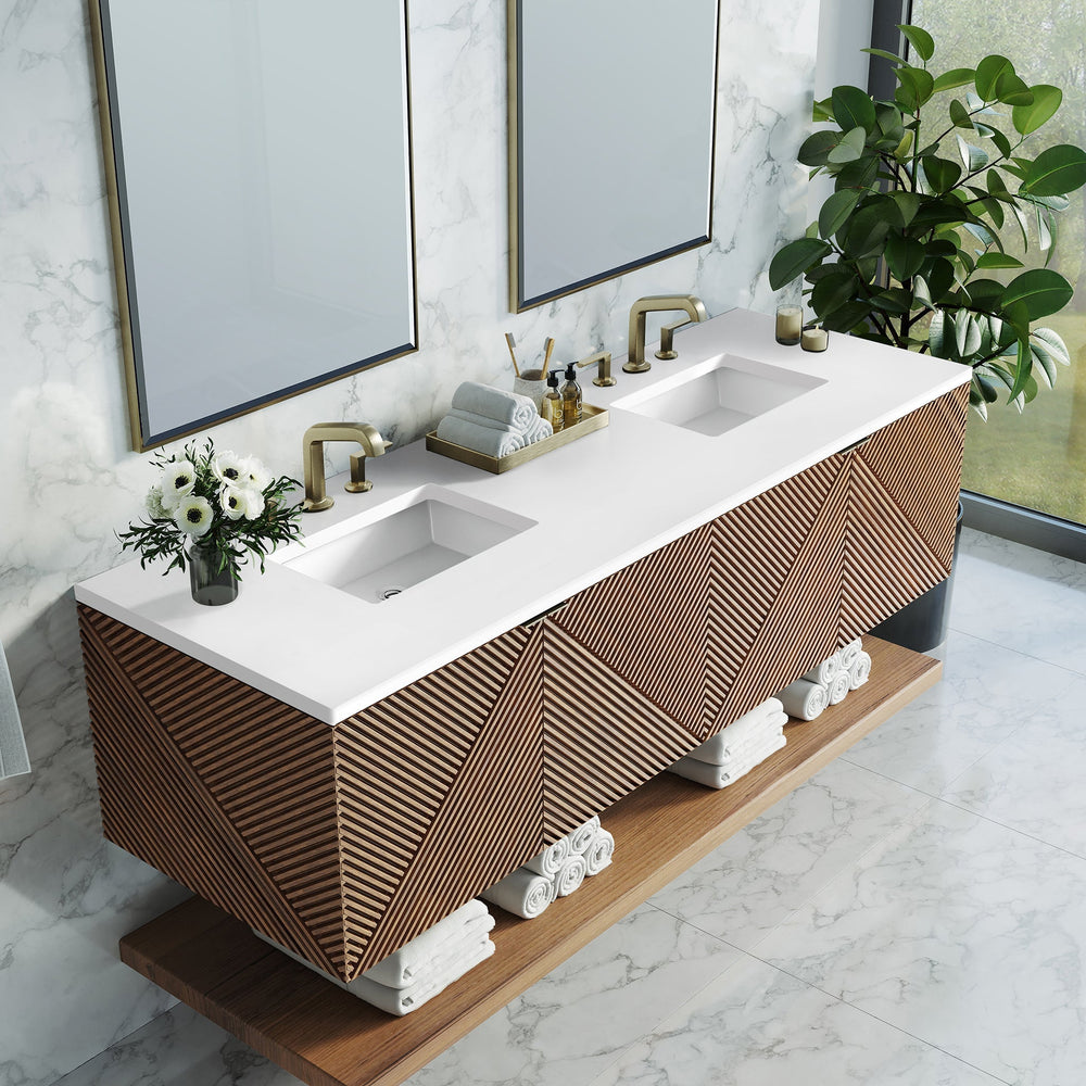 
                  
                    Marcello 72" Vanity in Chestnut Double Bathroom Vanity James Martin Vanities White Zeus Silestone 
                  
                