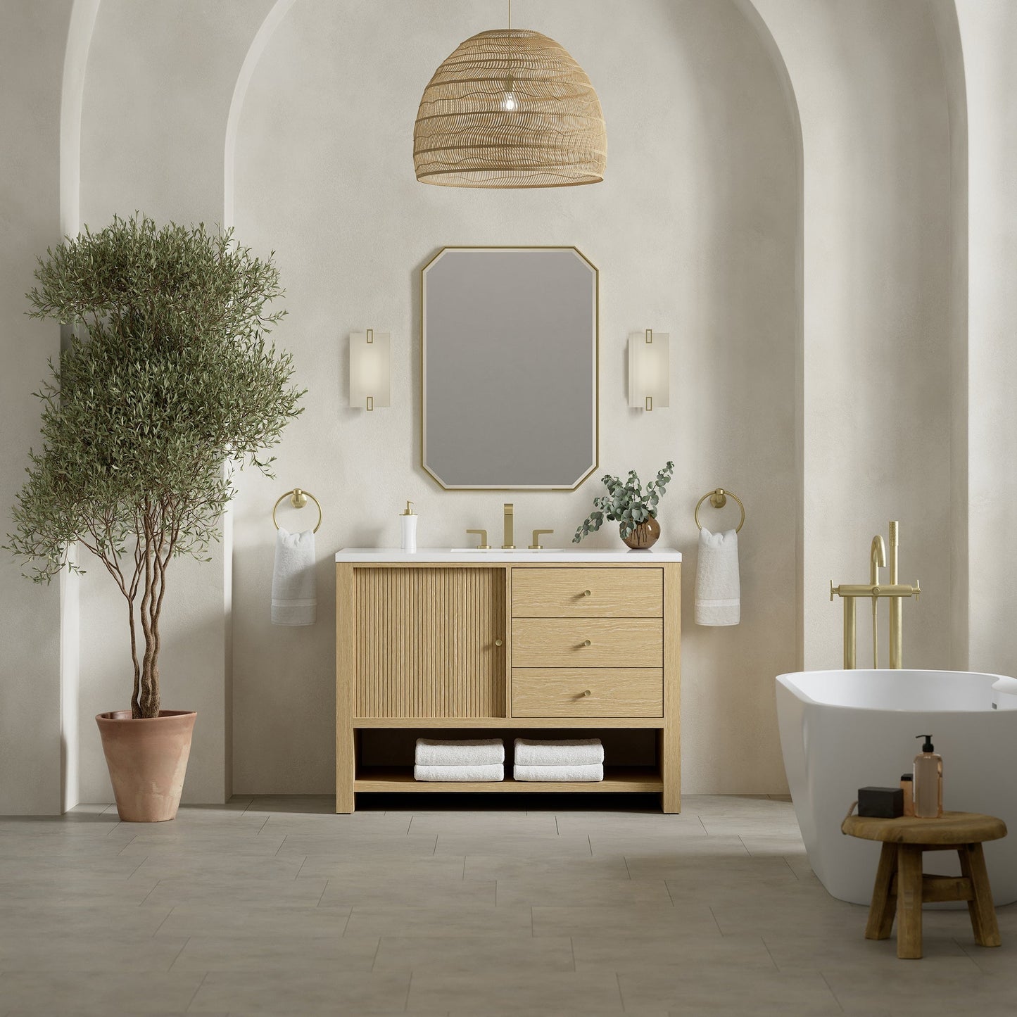 Marigot Single 48" Single Vanity in Sunwashed Oak Single Bathroom Vanity James Martin Vanities 