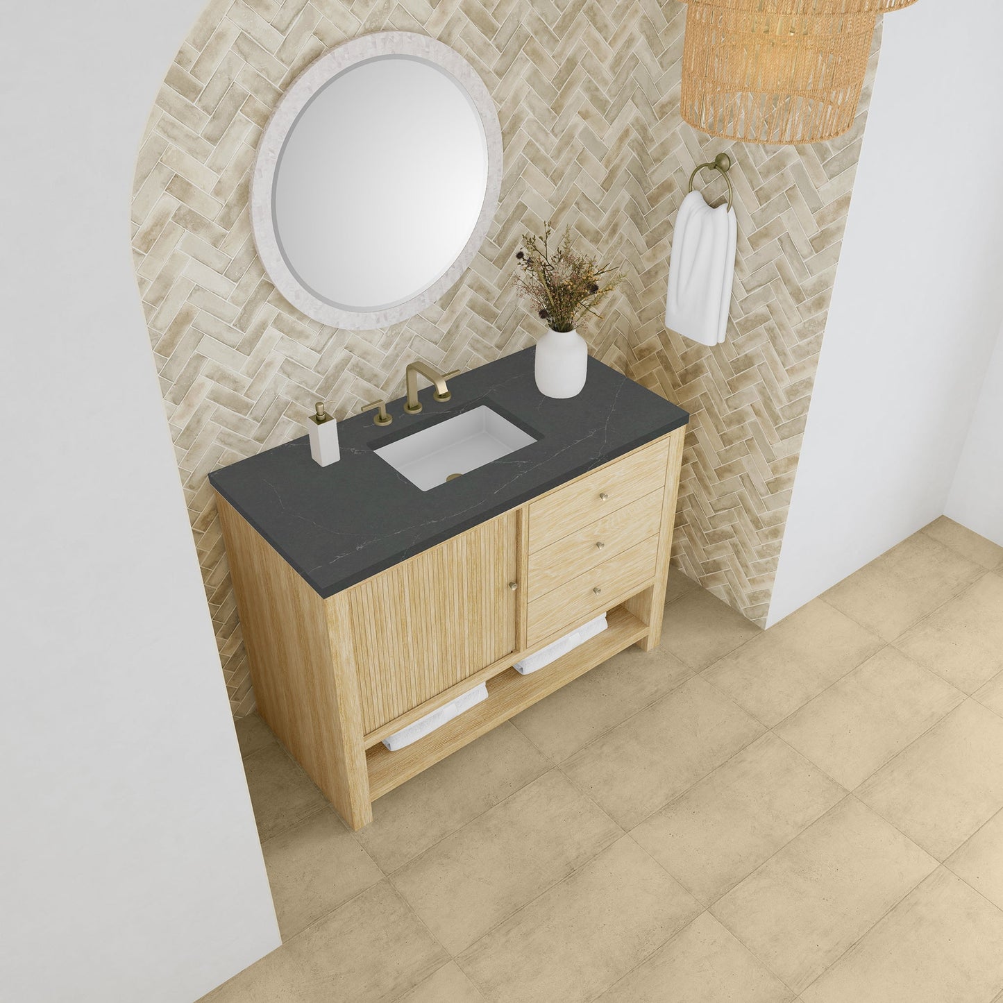 
                  
                    Marigot Single 48" Single Vanity in Sunwashed Oak Single Bathroom Vanity James Martin Vanities Charcoal Soapstone Silestone 
                  
                