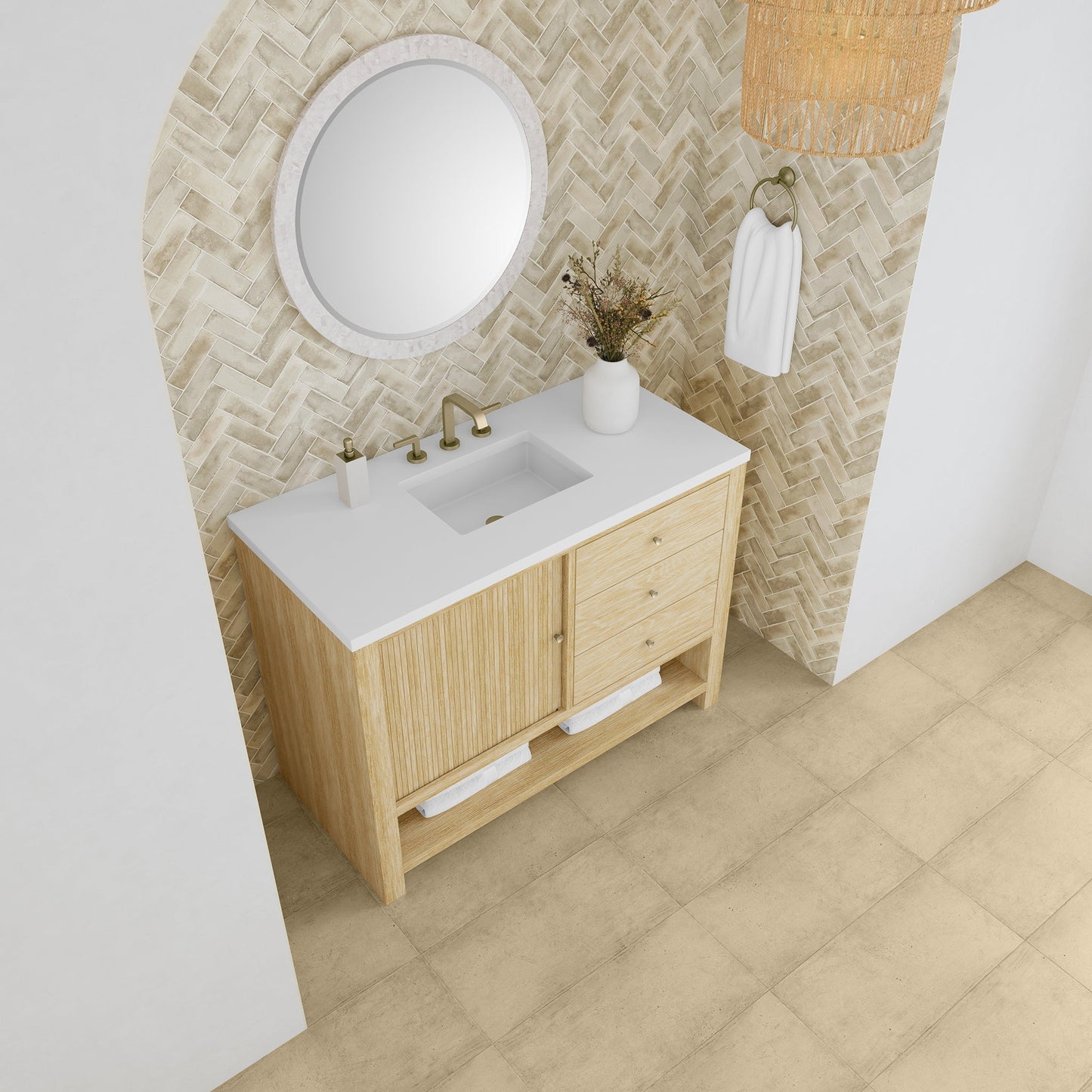 
                  
                    Marigot Single 48" Single Vanity in Sunwashed Oak Single Bathroom Vanity James Martin Vanities Eternal Jasmine Pearl Silestone 
                  
                