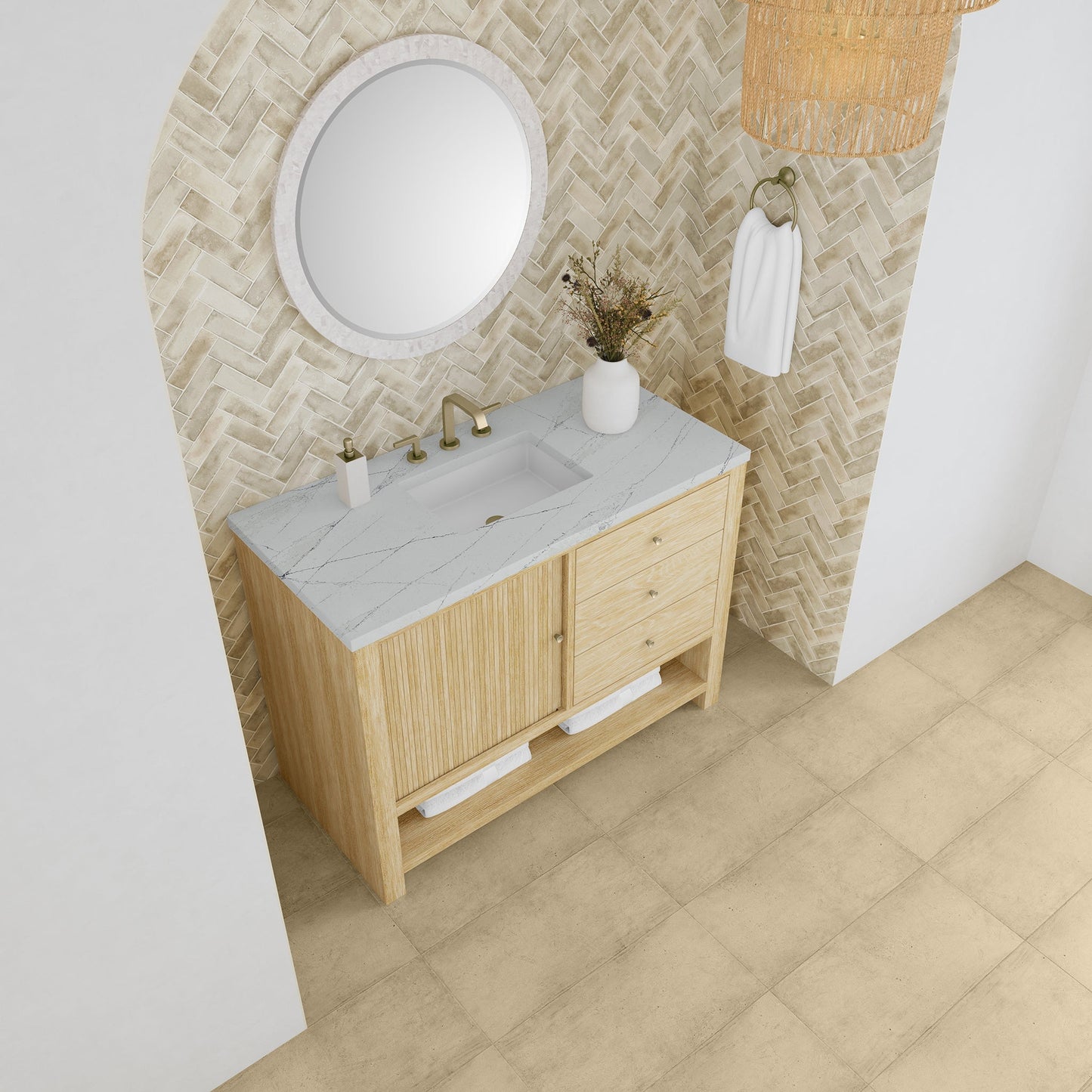 
                  
                    Marigot Single 48" Single Vanity in Sunwashed Oak Single Bathroom Vanity James Martin Vanities Ethereal Noctis Silestone 
                  
                