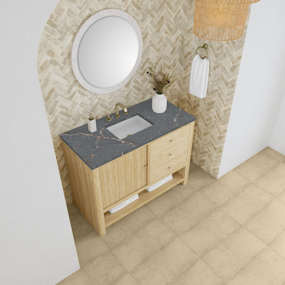 
                  
                    Marigot Single 48" Single Vanity in Sunwashed Oak Single Bathroom Vanity James Martin Vanities Parisien Bleu Silestone 
                  
                