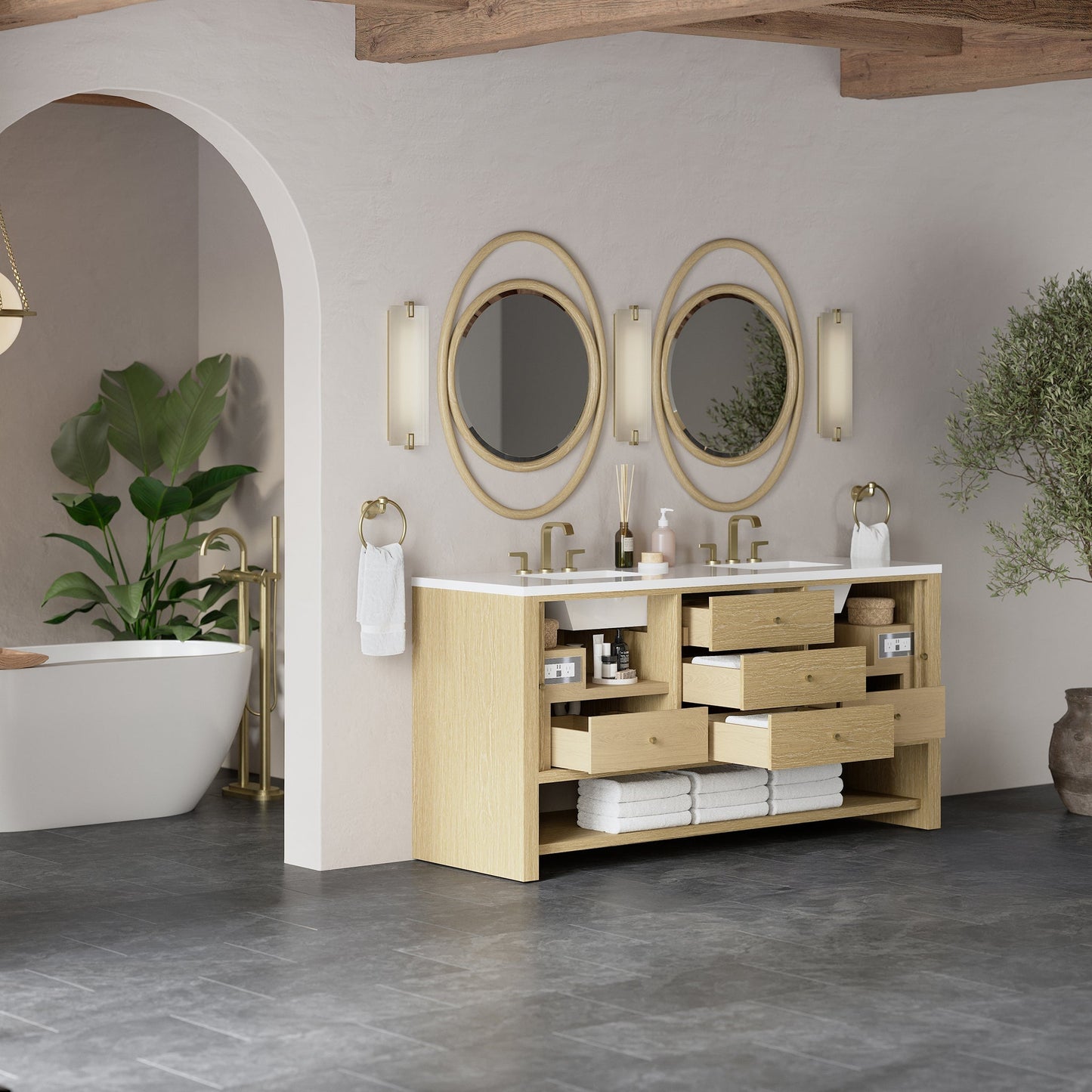 
                  
                    Marigot Single 72" Double Vanity in Sunwashed Oak Double bathroom Vanity James Martin Vanities 
                  
                