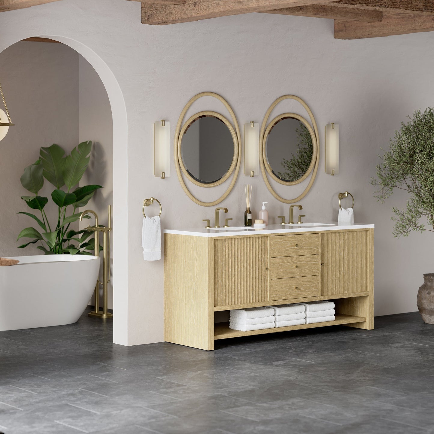 
                  
                    Marigot Single 72" Double Vanity in Sunwashed Oak Double bathroom Vanity James Martin Vanities 
                  
                