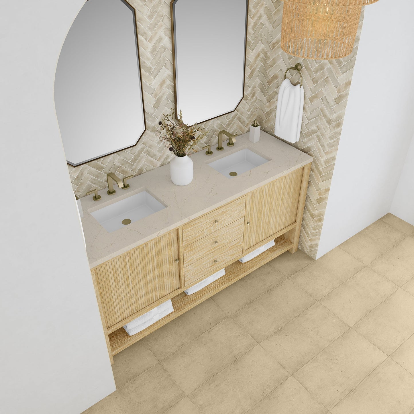 
                  
                    Marigot Single 72" Double Vanity in Sunwashed Oak Double bathroom Vanity James Martin Vanities Eternal Marfil Silestone 
                  
                