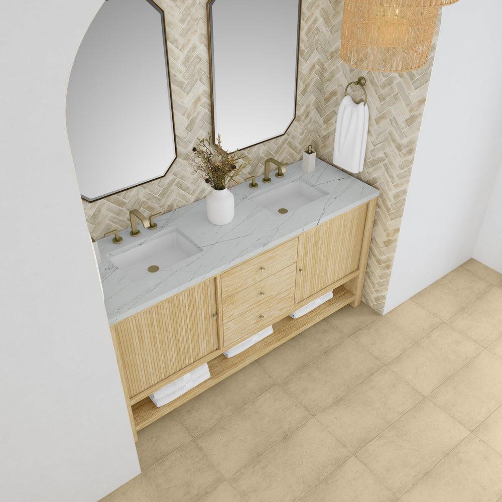 
                  
                    Marigot Single 72" Double Vanity in Sunwashed Oak Double bathroom Vanity James Martin Vanities Ethereal Noctis Silestone 
                  
                