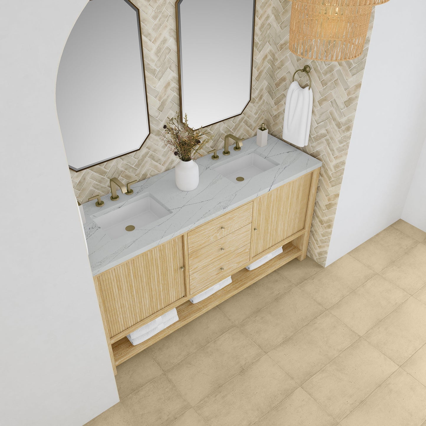 
                  
                    Marigot Single 72" Double Vanity in Sunwashed Oak Double bathroom Vanity James Martin Vanities Ethereal Noctis Silestone 
                  
                