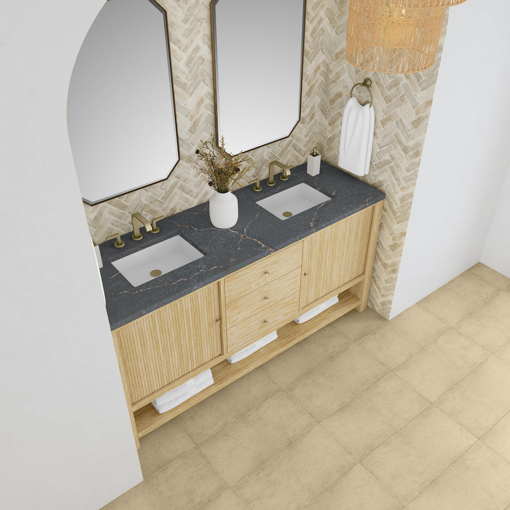 
                  
                    Marigot Single 72" Double Vanity in Sunwashed Oak Double bathroom Vanity James Martin Vanities Parisien Bleu Silestone 
                  
                