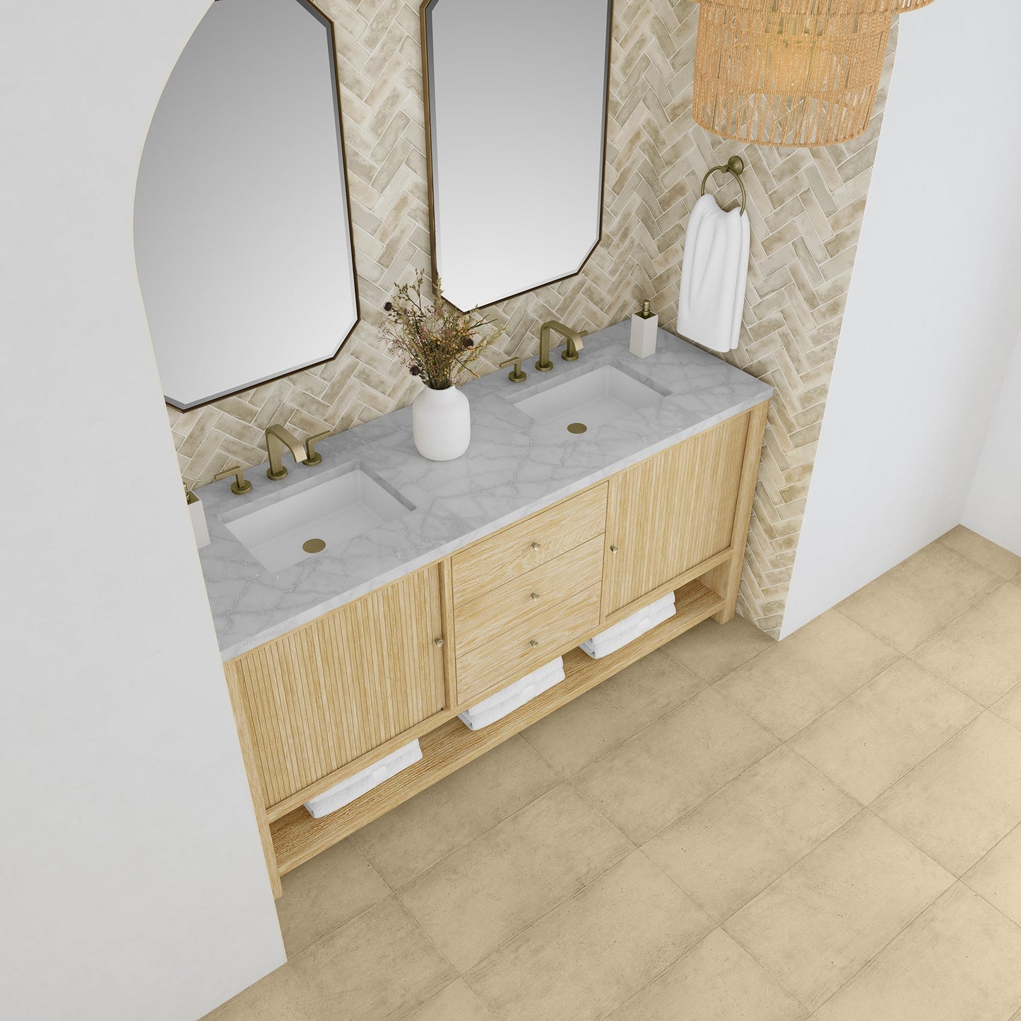 
                  
                    Marigot Single 72" Double Vanity in Sunwashed Oak Double bathroom Vanity James Martin Vanities Victorian Silver Silestone 
                  
                