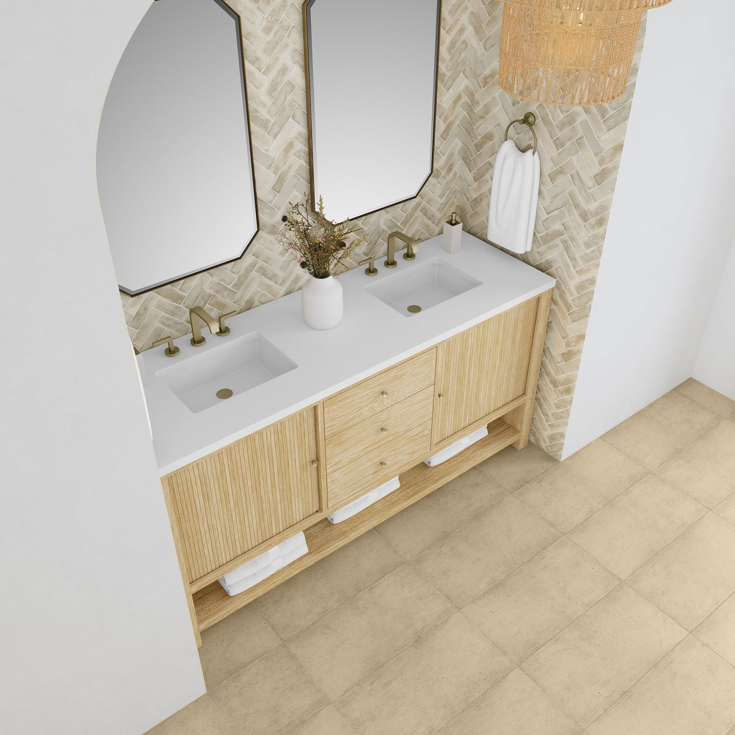 
                  
                    Marigot Single 72" Double Vanity in Sunwashed Oak Double bathroom Vanity James Martin Vanities White Zeus Silestone No Backsplash 
                  
                