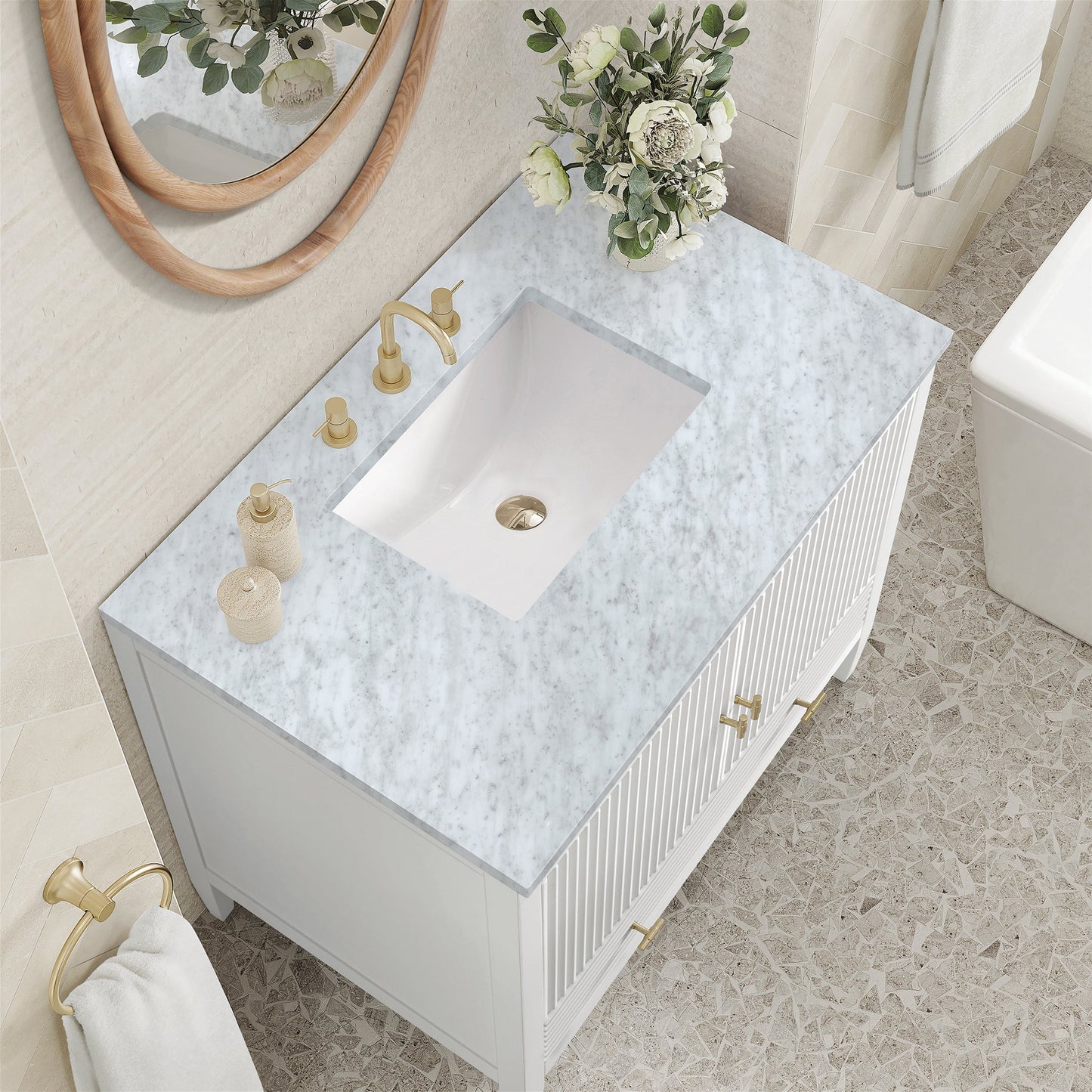 
                  
                    Myrrin 36" Single Vanity in Bright White Single Bathroom Vanity James Martin Vanities Carrara White Marble 
                  
                