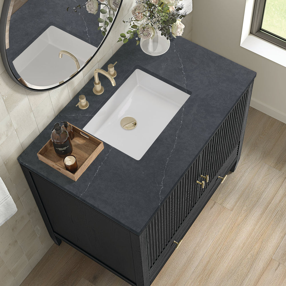 
                  
                    Myrrin 36" Single Vanity in Carbon Oak Single Bathroom Vanity James Martin Vanities Charcoal Soapstone Silestone 
                  
                