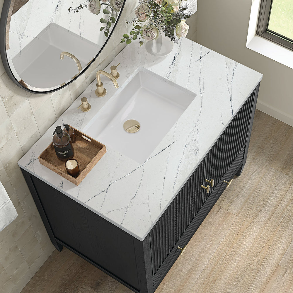 
                  
                    Myrrin 36" Single Vanity in Carbon Oak Single Bathroom Vanity James Martin Vanities Ethereal Noctis Quartz 
                  
                