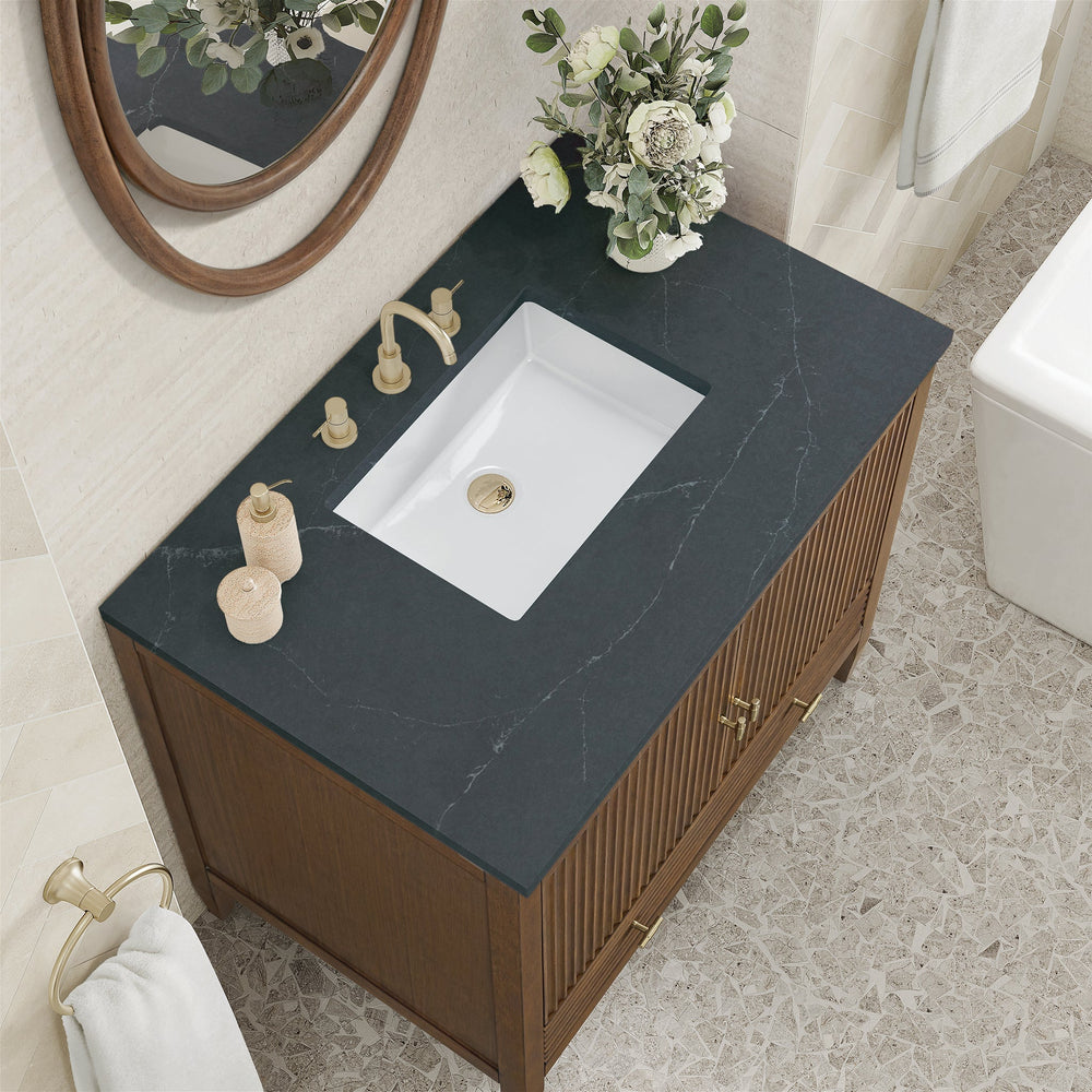 
                  
                    Myrrin 36" Single Vanity in Mid-Century Walnut Single Bathroom Vanity James Martin Vanities Charcoal Soapstone Quartz 
                  
                