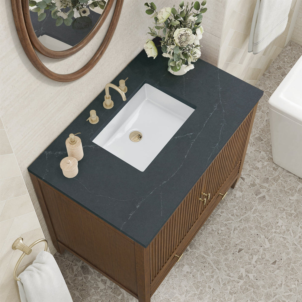 
                  
                    Myrrin 36" Single Vanity in Mid-Century Walnut Single Bathroom Vanity James Martin Vanities Charcoal Soapstone Silestone 
                  
                