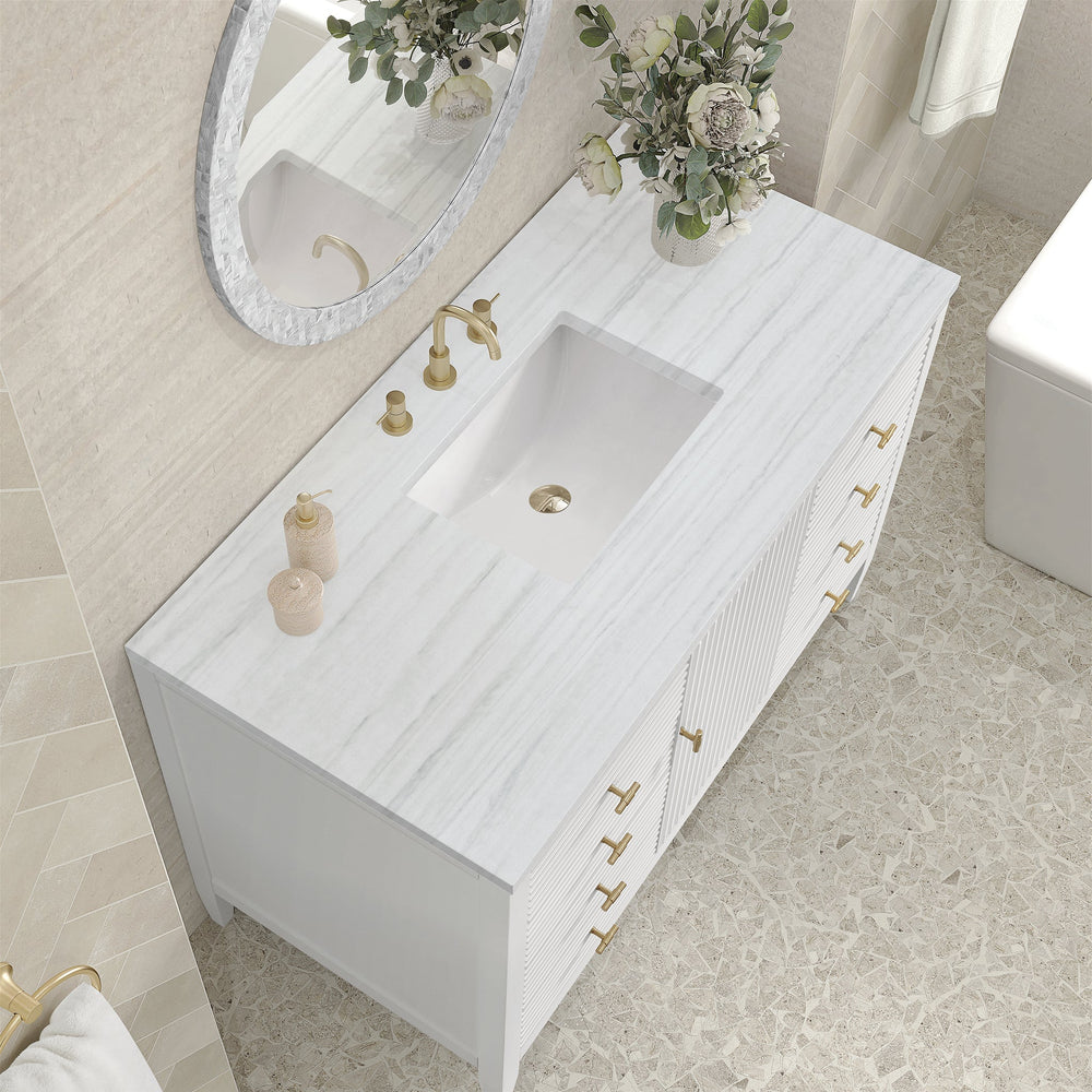 
                  
                    Myrrin 48" Single Vanity in Bright White Single Bathroom Vanity James Martin Vanities Arctic Fall solid surface 
                  
                