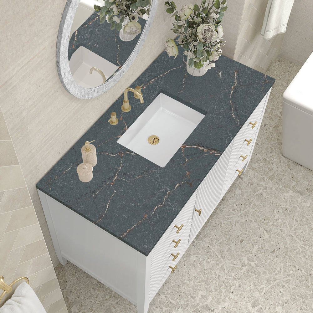 
                  
                    Myrrin 48" Single Vanity in Bright White Single Bathroom Vanity James Martin Vanities Parisien Bleu Silestone 
                  
                