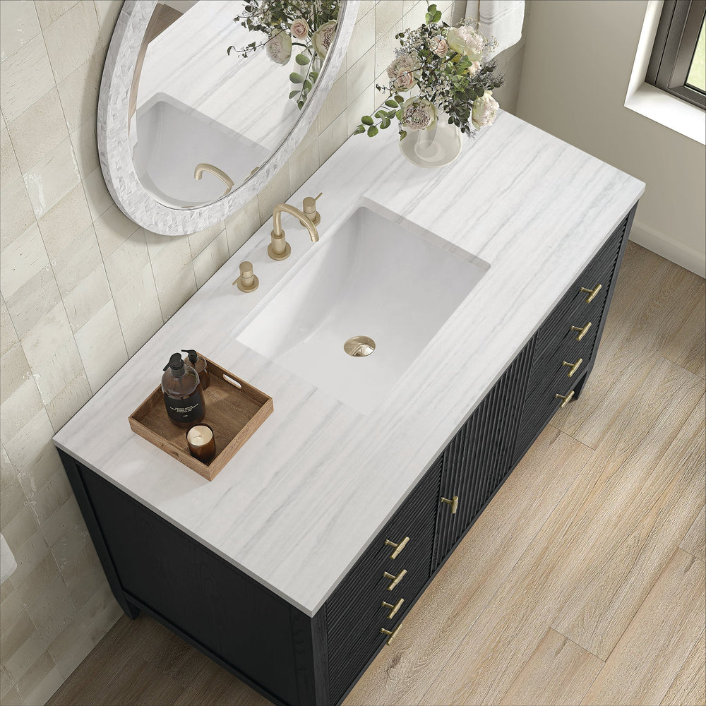 
                  
                    Myrrin 48" Single Vanity in Carbon Oak Single Bathroom Vanity James Martin Vanities Arctic Fall solid surface 
                  
                