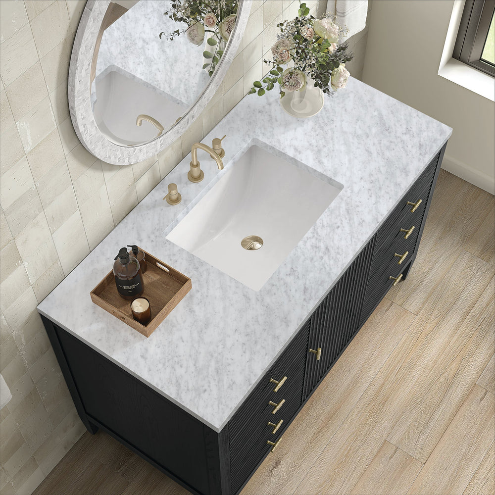 
                  
                    Myrrin 48" Single Vanity in Carbon Oak Single Bathroom Vanity James Martin Vanities Carrara White Marble 
                  
                