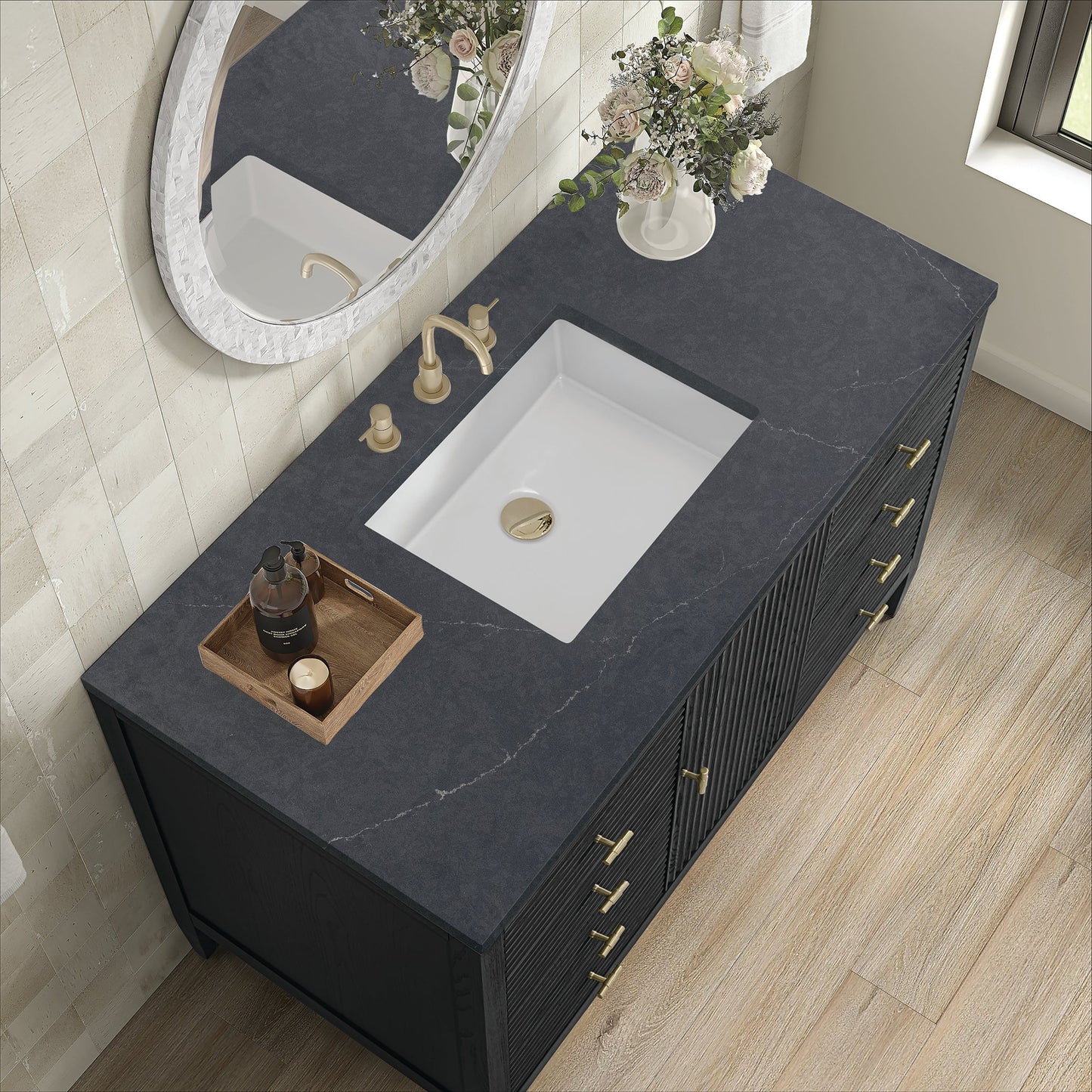 
                  
                    Myrrin 48" Single Vanity in Carbon Oak Single Bathroom Vanity James Martin Vanities Charcoal Soapstone Quartz 
                  
                