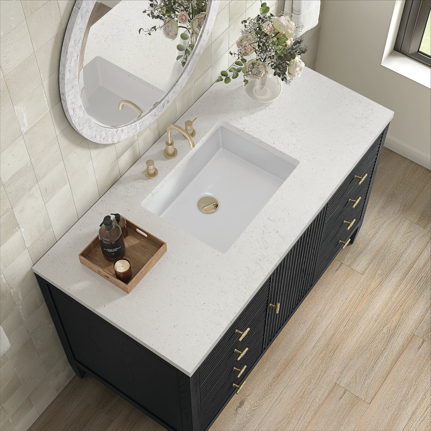 
                  
                    Myrrin 48" Single Vanity in Carbon Oak Single Bathroom Vanity James Martin Vanities Lime Delight Silestone 
                  
                