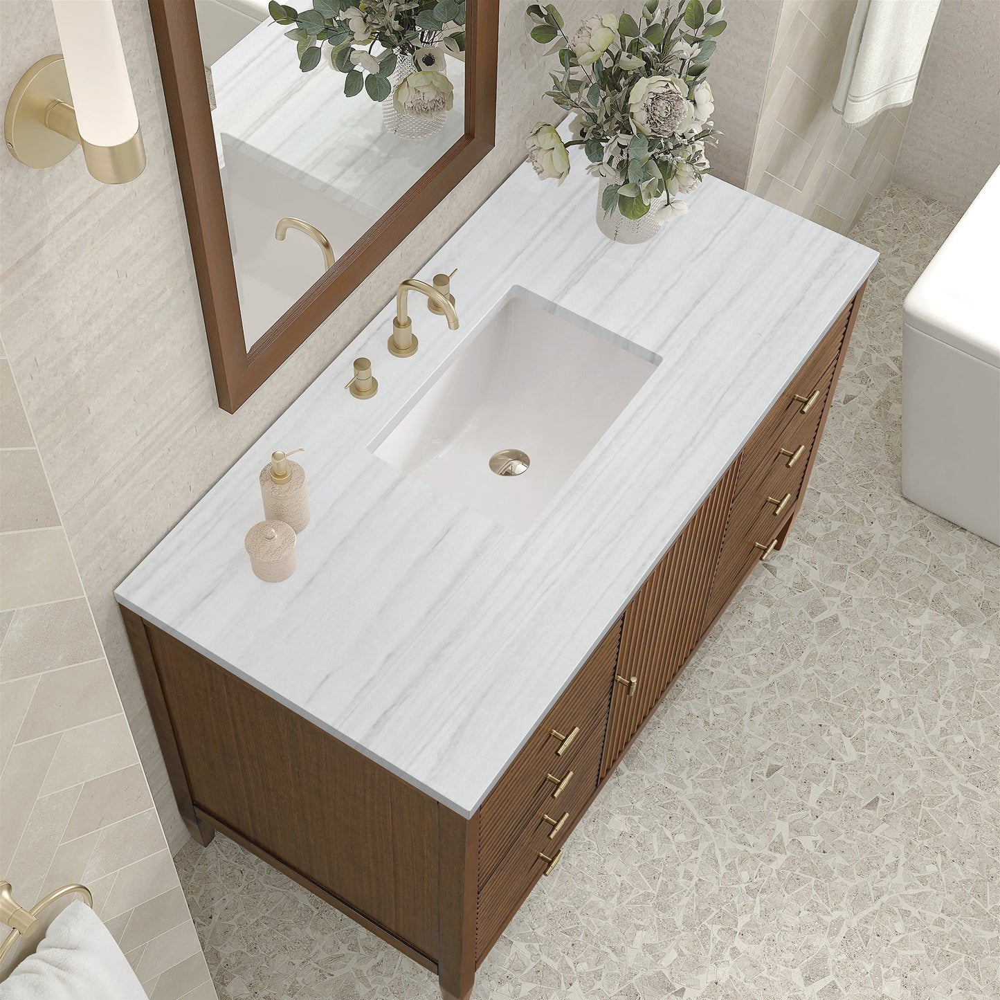 
                  
                    Myrrin 48" Single Vanity in Mid-Century Walnut Single Bathroom Vanity James Martin Vanities Arctic Fall solid surface 
                  
                