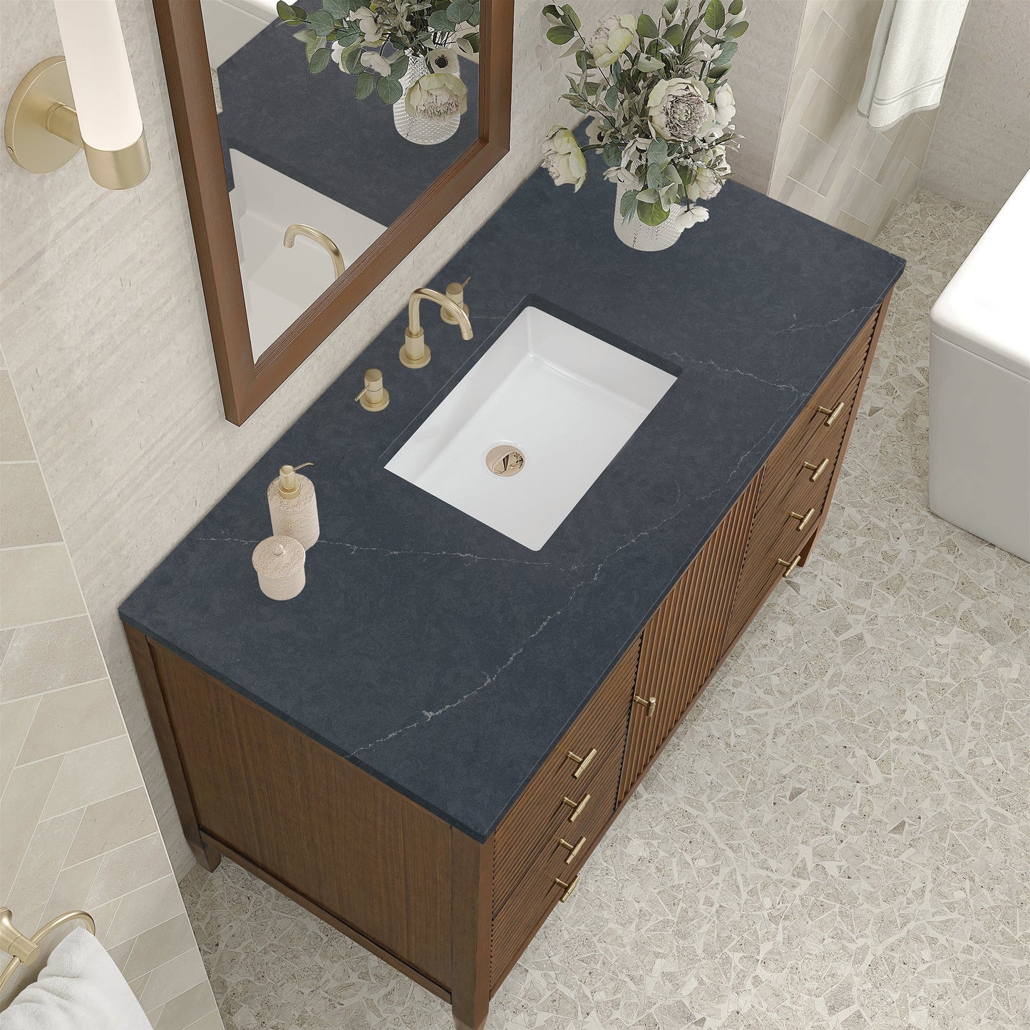 
                  
                    Myrrin 48" Single Vanity in Mid-Century Walnut Single Bathroom Vanity James Martin Vanities Charcoal Soapstone Quartz 
                  
                