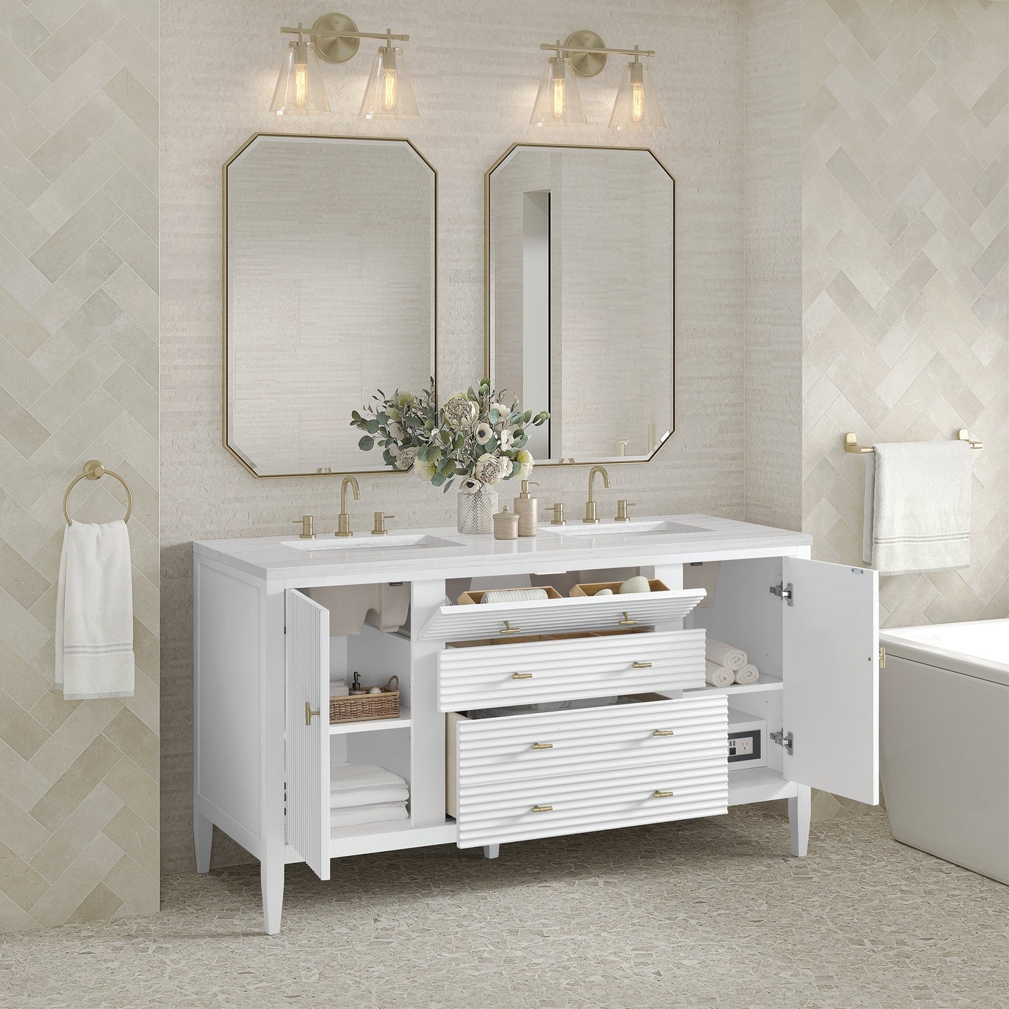 
                  
                    Myrrin 60" Double Vanity in Bright White Double bathroom Vanity James Martin Vanities 
                  
                