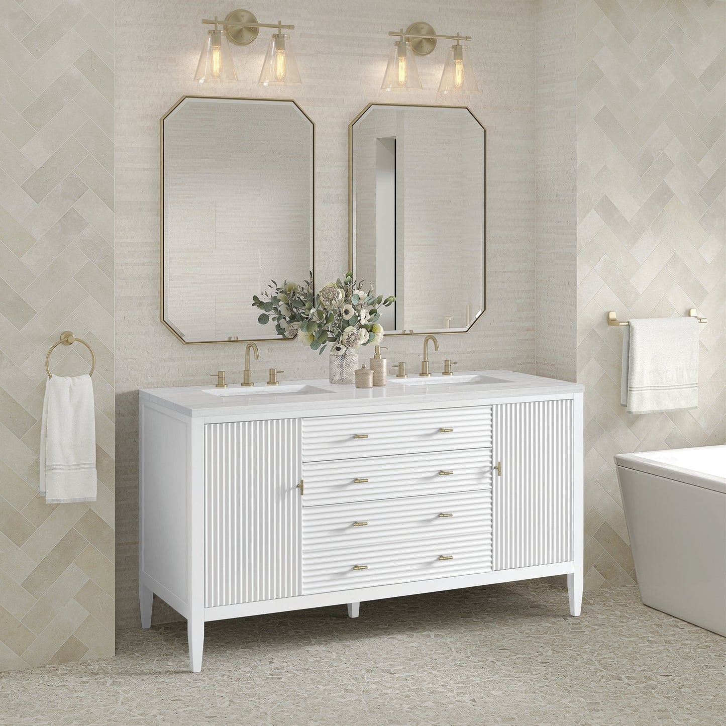
                  
                    Myrrin 60" Double Vanity in Bright White Double bathroom Vanity James Martin Vanities 
                  
                