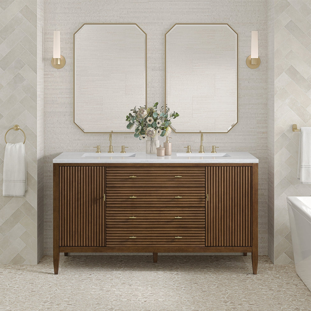 Myrrin 60" Double Vanity in Mid-Century Walnut Double bathroom Vanity James Martin Vanities 