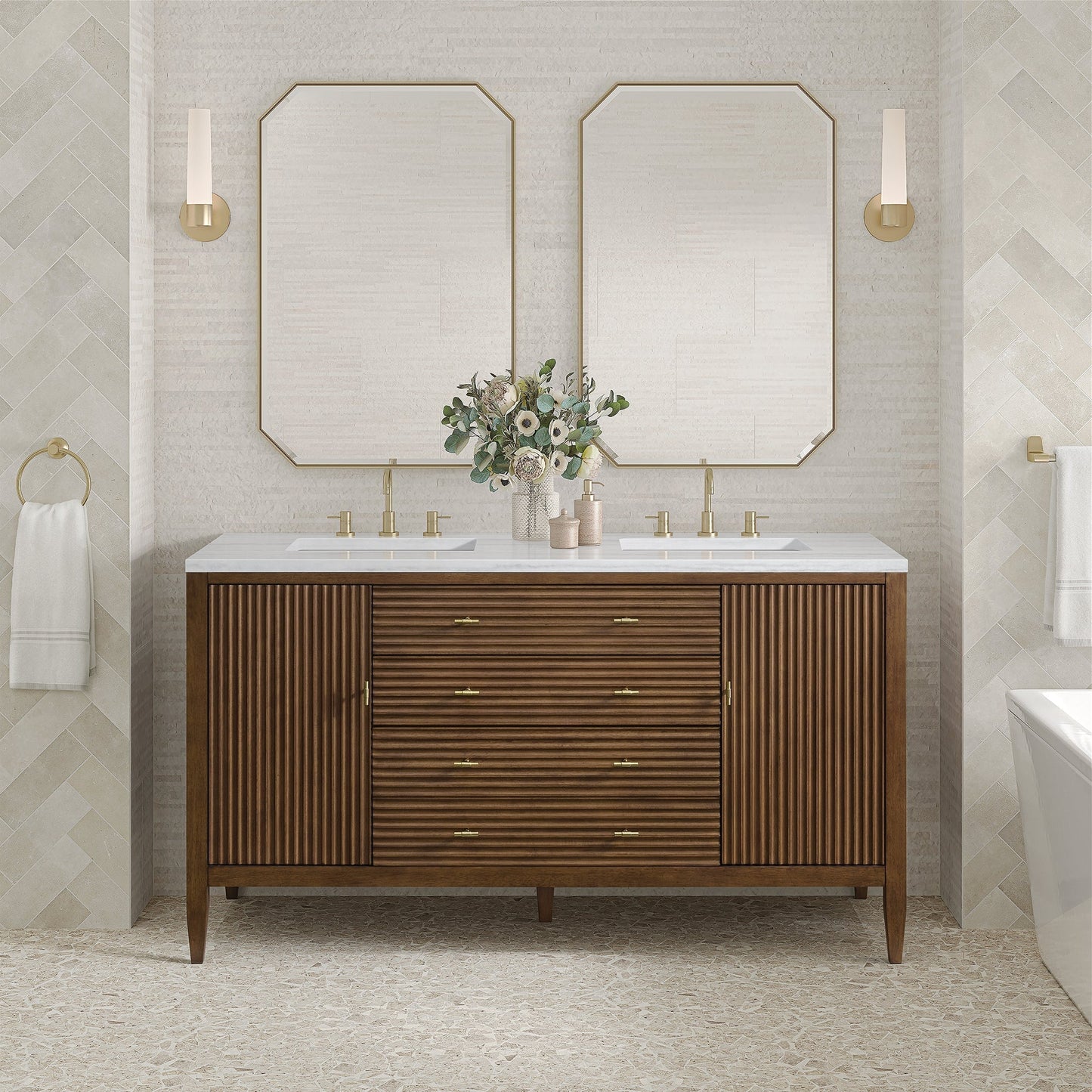 
                  
                    Myrrin 60" Double Vanity in Mid-Century Walnut Double bathroom Vanity James Martin Vanities Select Your Top 
                  
                