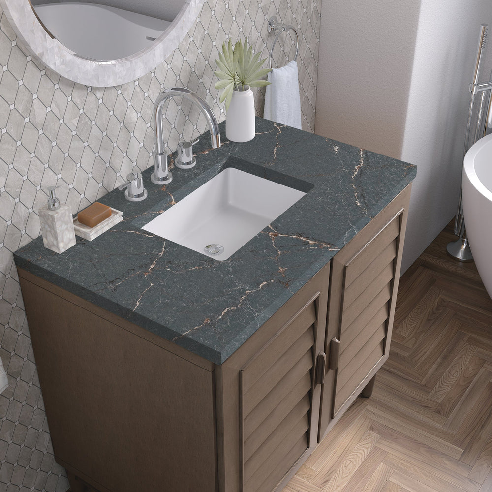 
                  
                    Portland 36" Single Bathroom Vanity Single Bathroom Vanity James Martin Vanities Parisien Bleu Quartz 
                  
                