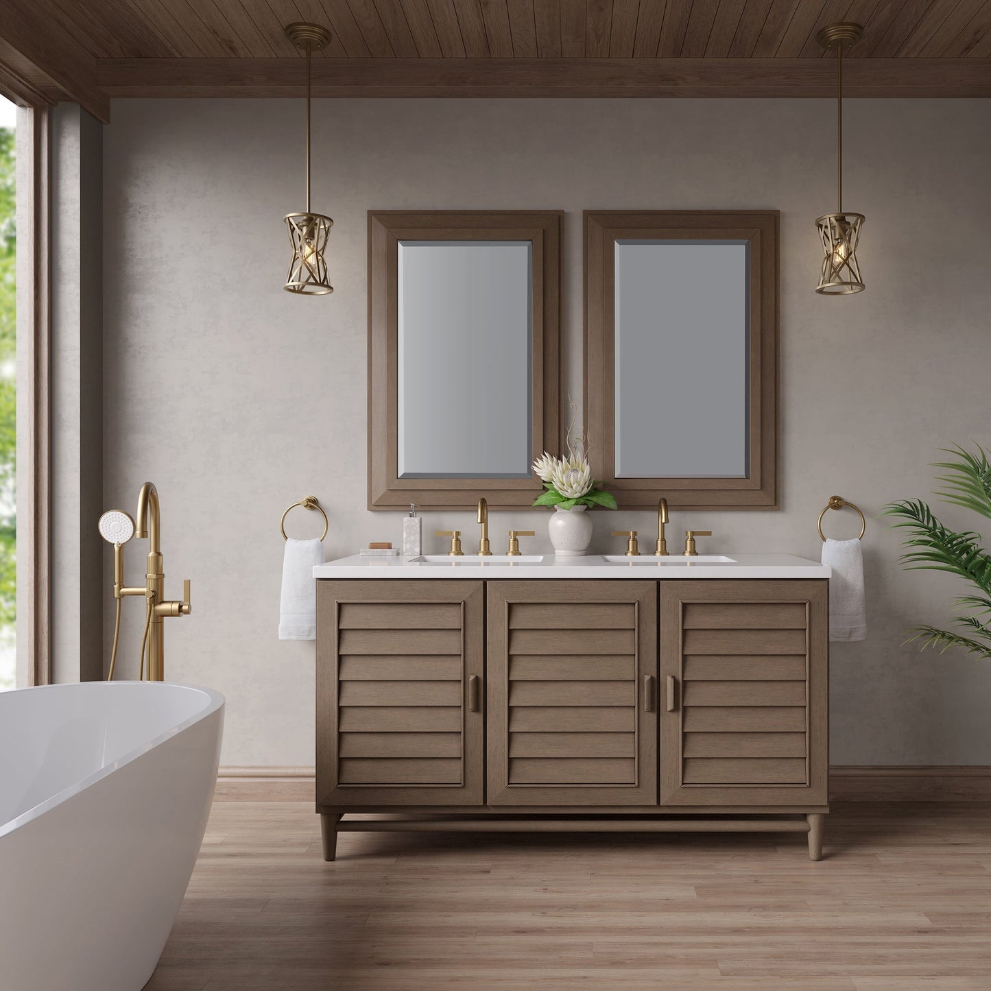 Portland 60" Double Bathroom Vanity in Whitewashed Walnut Double bathroom Vanity James Martin Vanities Select Your Top 