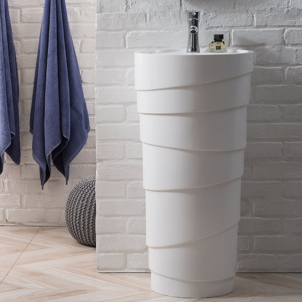 
                  
                    Quebec 17.5" Solid Surface Pedestal Sink, Bright White Single Bathroom Vanity James Martin Vanities 
                  
                