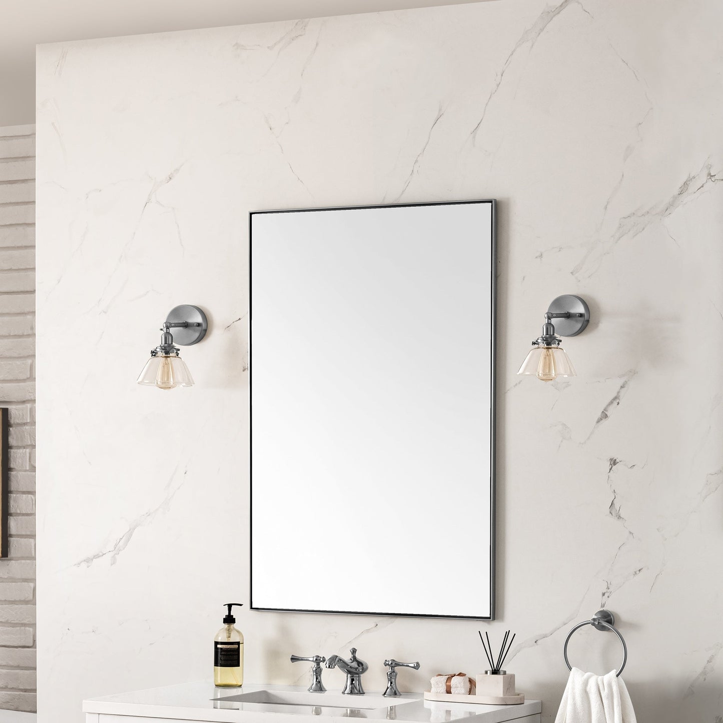
                  
                    Rohe 26" Rectangular Mirror in Satin Nickel Mirror James Martin Vanities 
                  
                