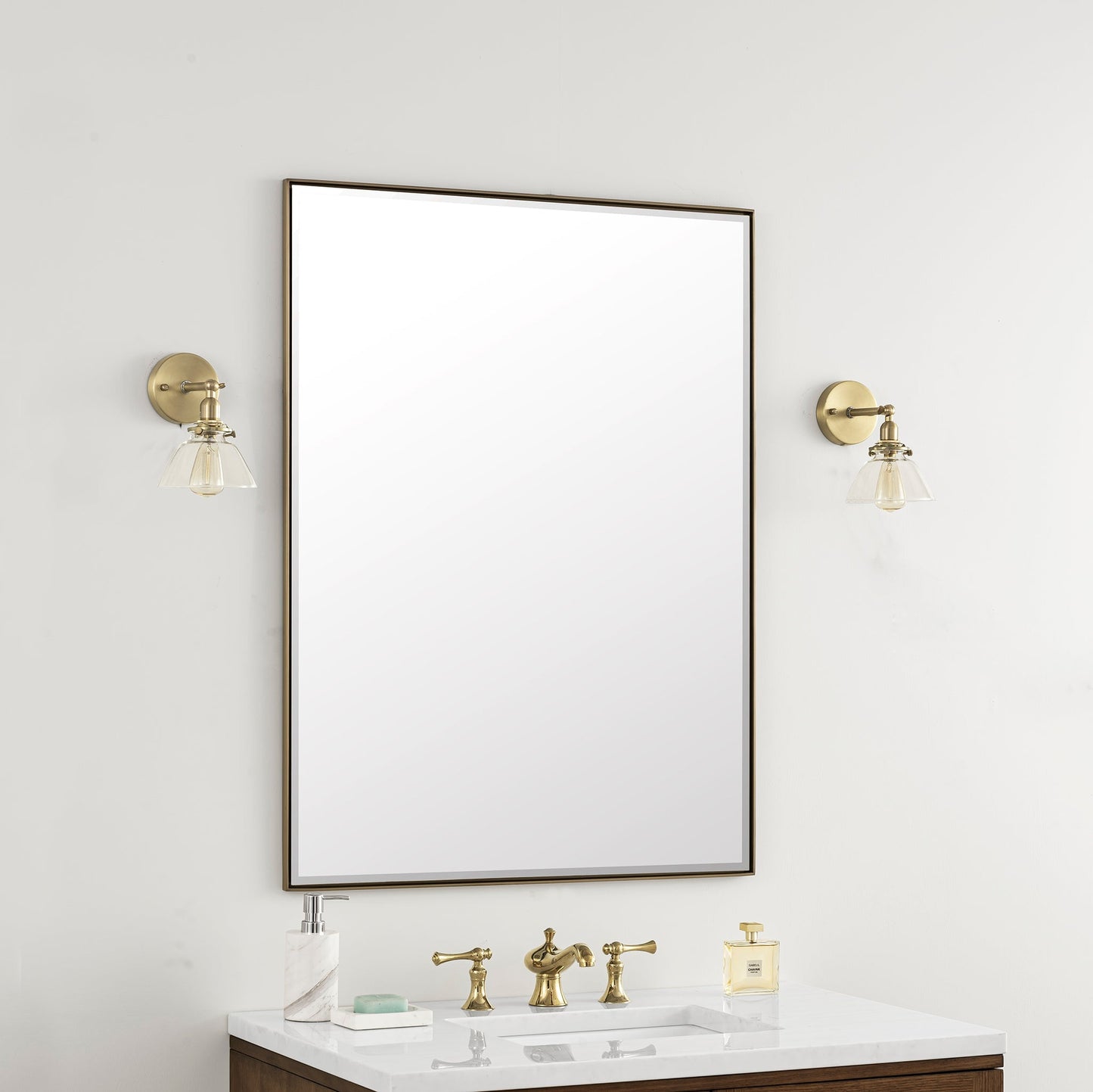 
                  
                    Rohe 30" Rectangular Mirror in Champagne Brass Mirror James Martin Vanities 
                  
                