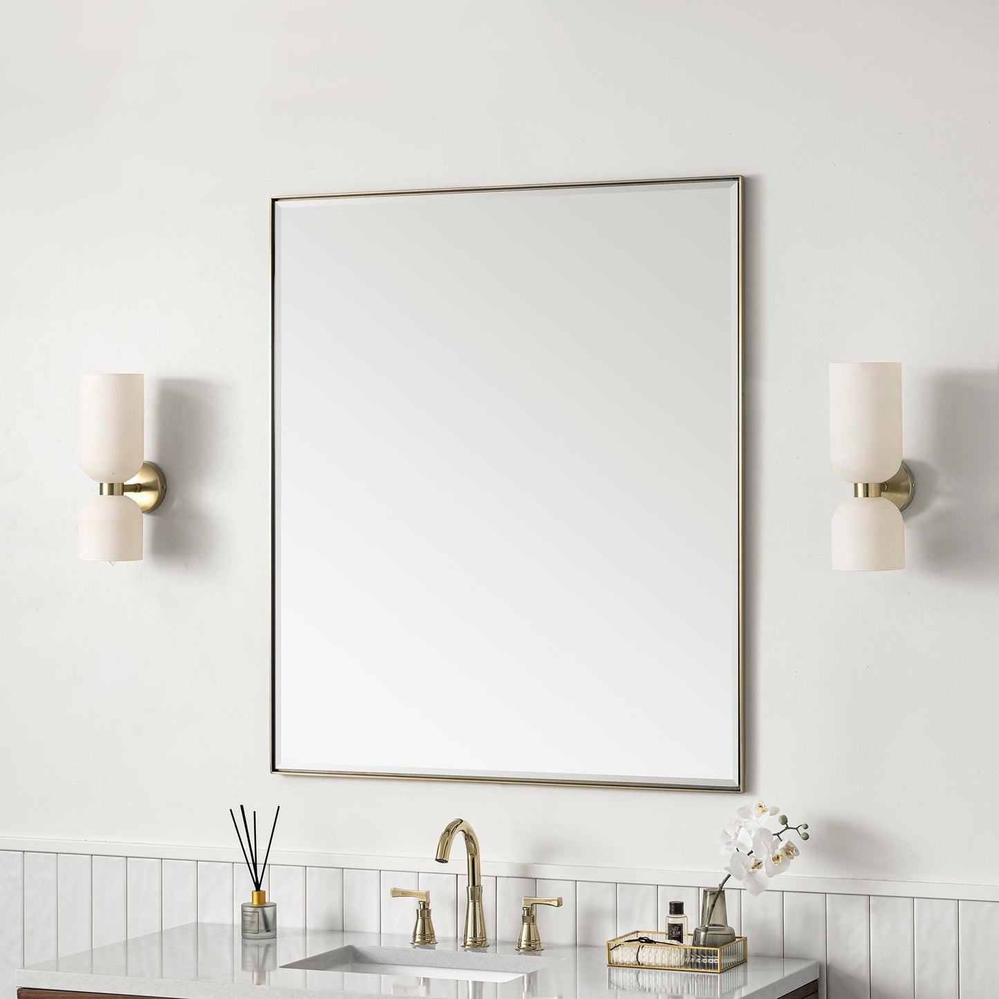 
                  
                    Rohe 36" Rectangular Mirror in Champagne Brass Mirror James Martin Vanities 
                  
                