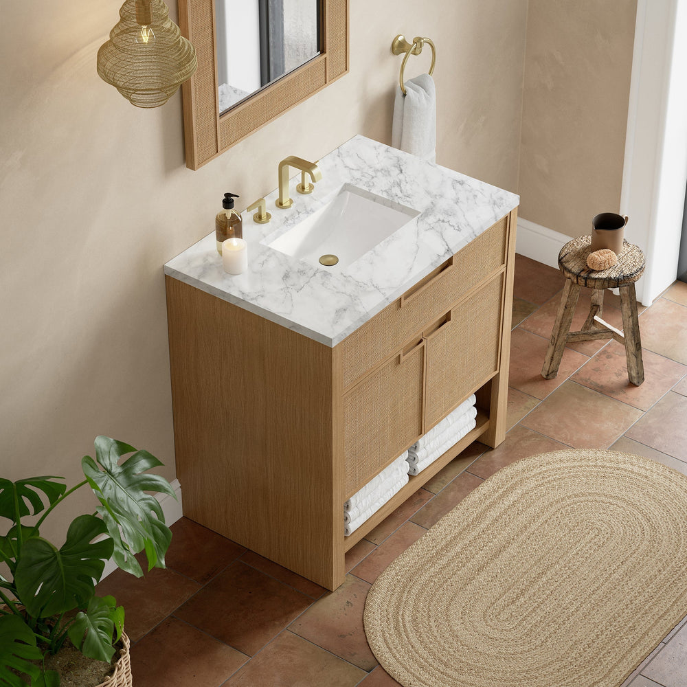 
                  
                    Solene 36" Single Vanity in Seaside Oak Single Bathroom Vanity James Martin Vanities Carrara White Marble 
                  
                