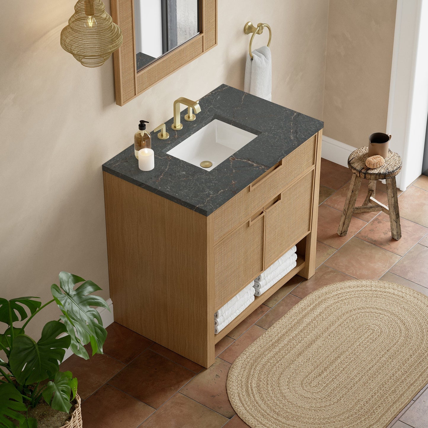 
                  
                    Solene 36" Single Vanity in Seaside Oak Single Bathroom Vanity James Martin Vanities Parisien Bleu Silestone 
                  
                