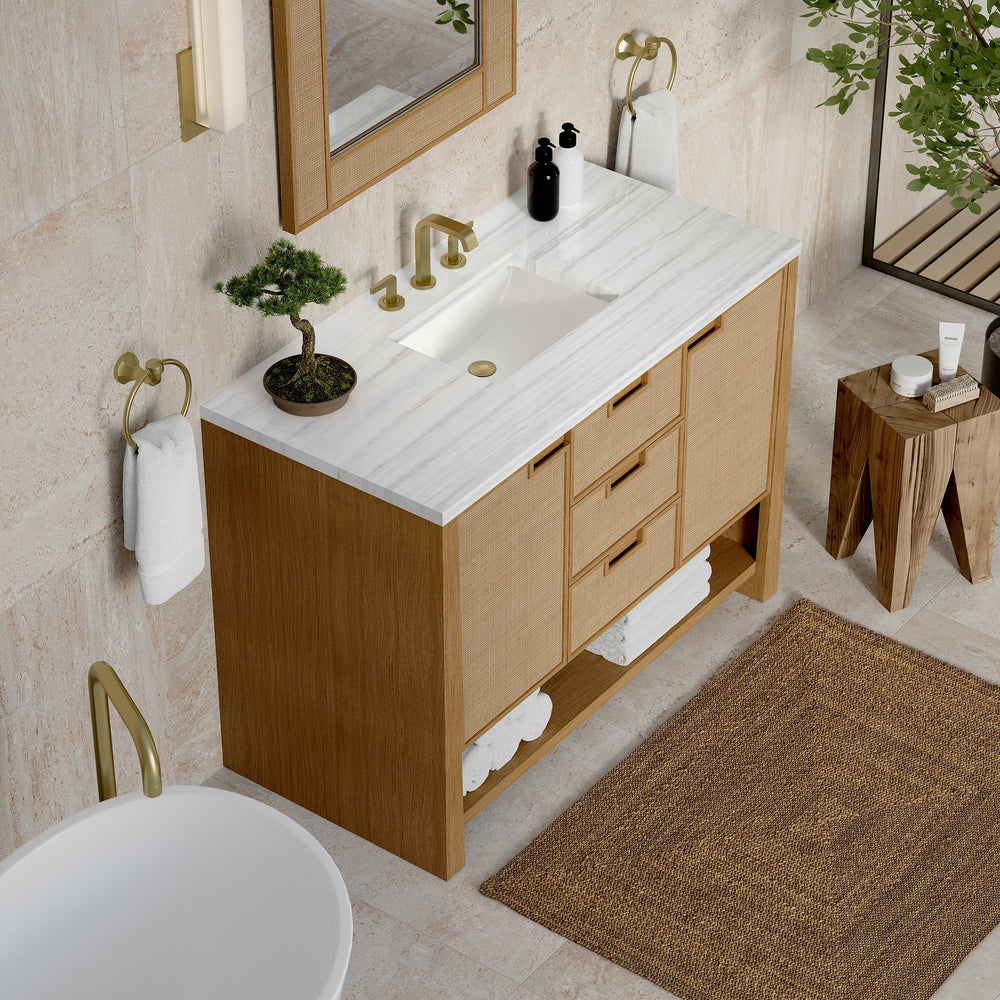 
                  
                    Solene 48" Single Vanity in Seaside Oak Single Bathroom Vanity James Martin Vanities Arctic Fall Solid Surface 
                  
                