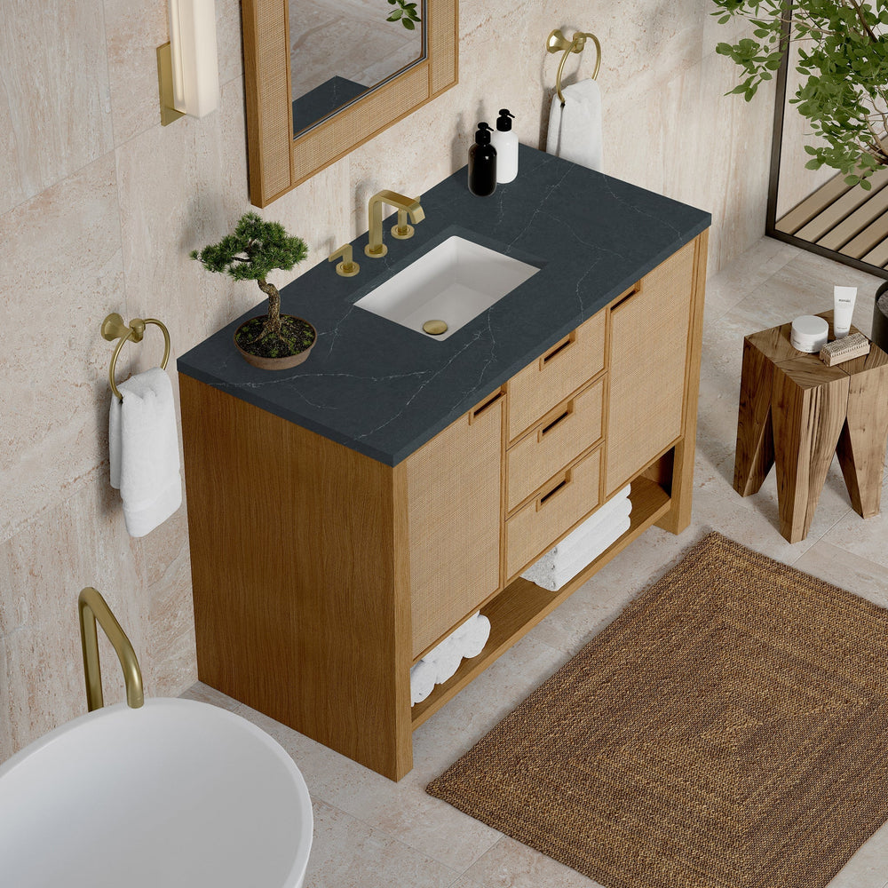 
                  
                    Solene 48" Single Vanity in Seaside Oak Single Bathroom Vanity James Martin Vanities Charcoal Soapstone Silestone 
                  
                