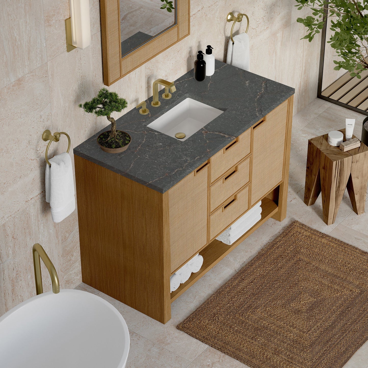 
                  
                    Solene 48" Single Vanity in Seaside Oak Single Bathroom Vanity James Martin Vanities Parisien Bleu Silestone 
                  
                