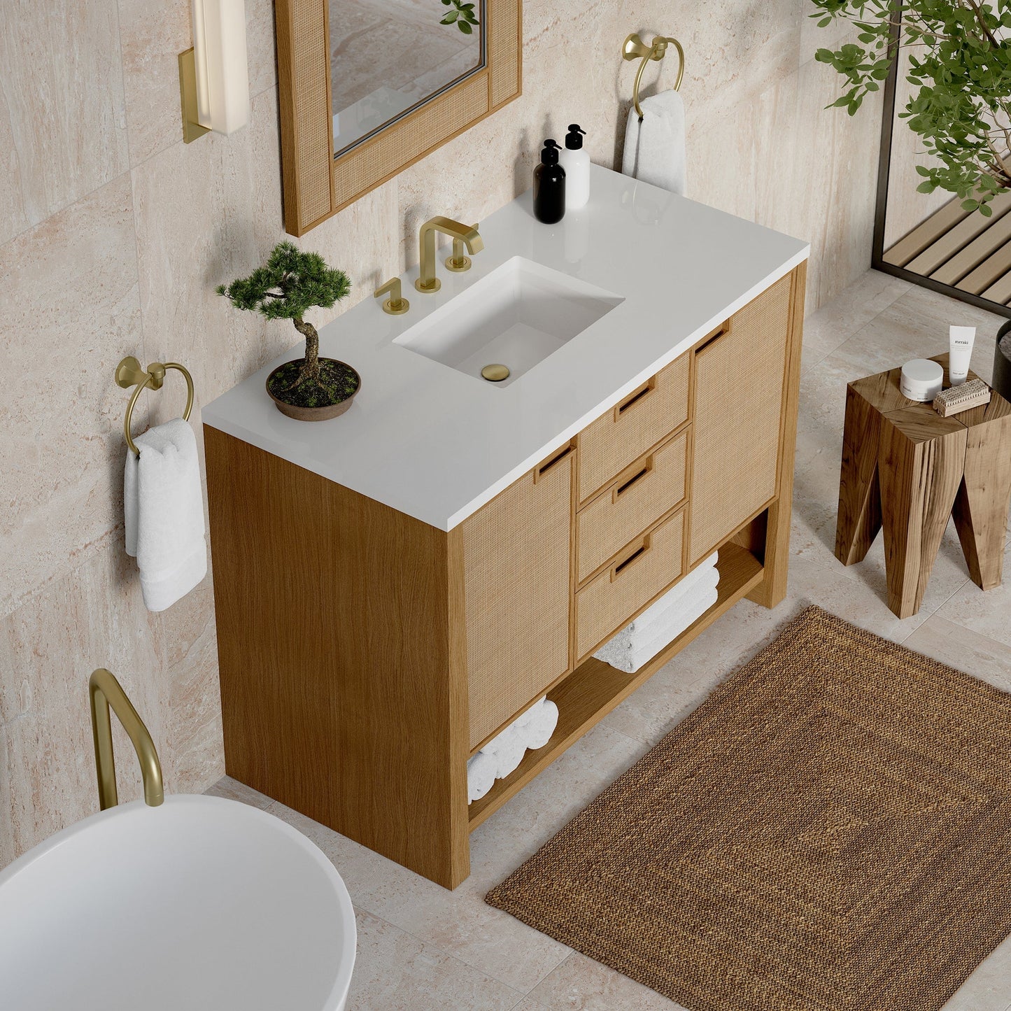 
                  
                    Solene 48" Single Vanity in Seaside Oak Single Bathroom Vanity James Martin Vanities White Zeus Silestone 
                  
                